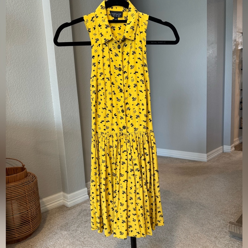 Topshop Yellow Collared Button Front Pleated Slee… - image 6